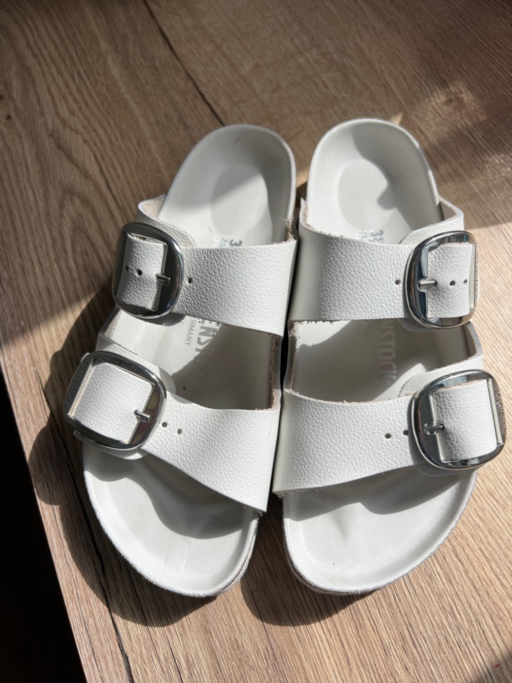 Birkenstock White Double-Buckle Slide Sandals